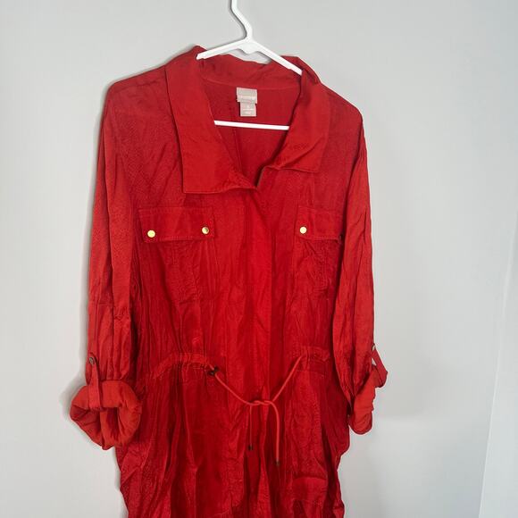 Chicos Snake Print Roll-Tab Sleeves Long Utility Light Jacket Size 3  Size 16/18 - Picture 4 of 12